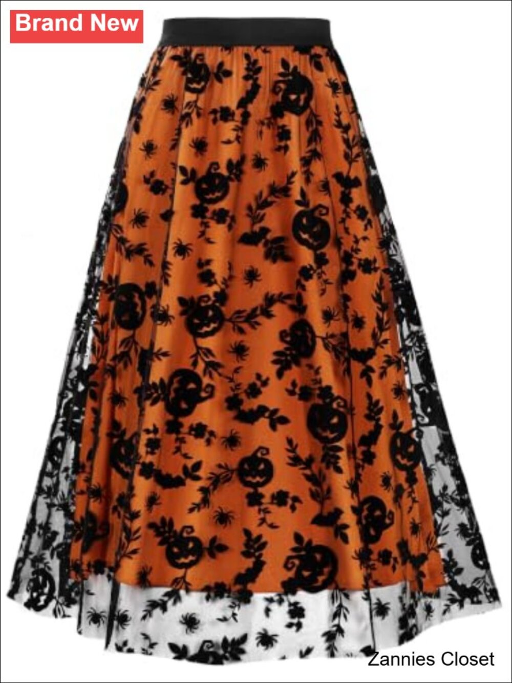 👻 MS.ING Halloween Tulle Midi Skirt 100% Polyester Elastic Waist